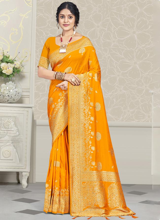 Silk Mustard Festival Wear Zari Work Saree